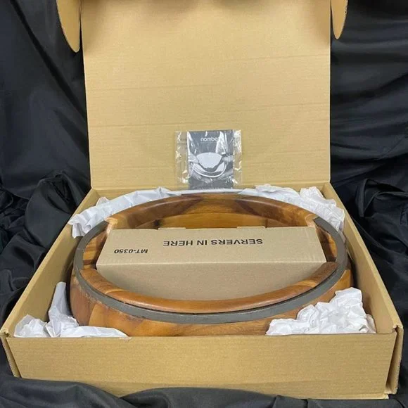 Nambe Salad Set Acacia Wood and Iron Finished Metal Set with 14" Servers Brown - Picture 4 of 9